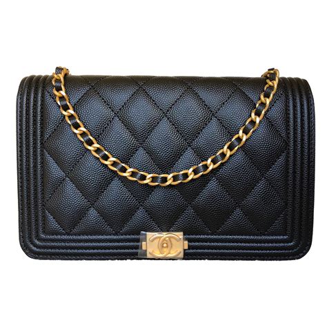 black chanel caviar bag with gold chain